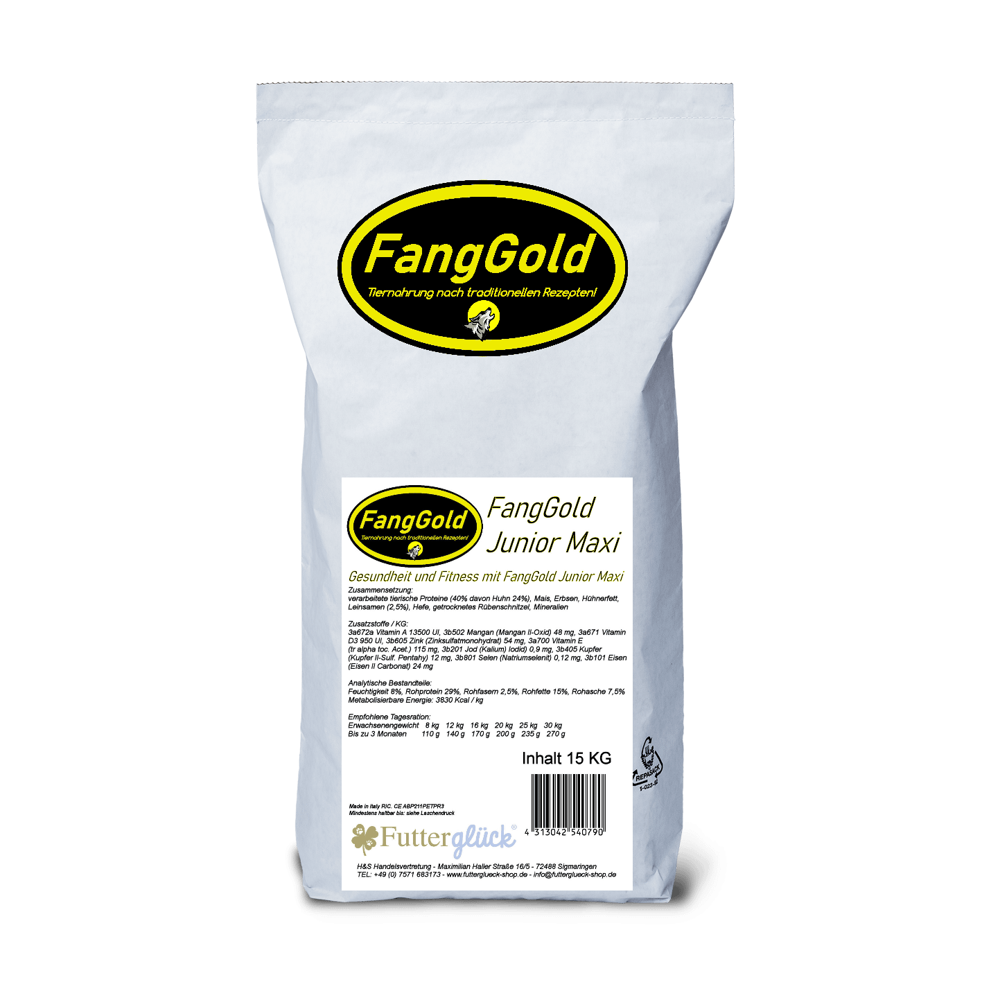 FangGold – Junior Maxi – Die beste Wahl für Junghunde mittlerer und grosser Rassen bis zum Ende des Wachstums! Die ideale Ernährungslösung für ein gesundes und aktives Hundeleben!