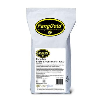 FangGold – Lachs & Süsskartoffel – Unser Trockenfutter mit einem hohen Anteil an getrocknetem Lachs und Süsskartoffeln bietet eine ausgewogene Ernährung
