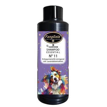 FangGold Shampoo Essential No. 11 Professionelles Hundeshampoo mit beruhigendem Lavendel für gründliche, schonende Reinigung aller Fellarten. Biologisch abbaubar, hochwertig entwickelt und ideal für stark verschmutztes Fell sowie den Einsatz im Hundesalon.